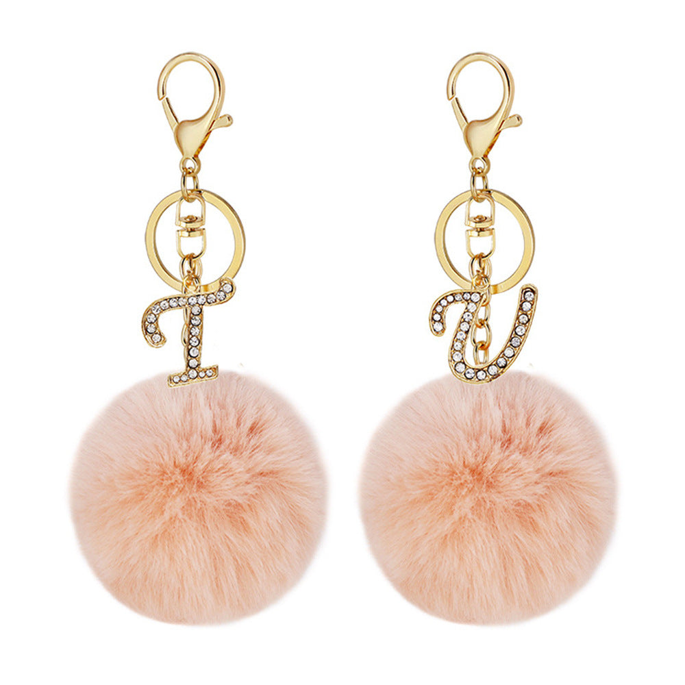 Wholesale Zinc Alloy 26 English Alphabet Hair Ball Keychain